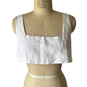 Uncle Studios Crop Summer Top in White Linen Viscose Size Large Minimal